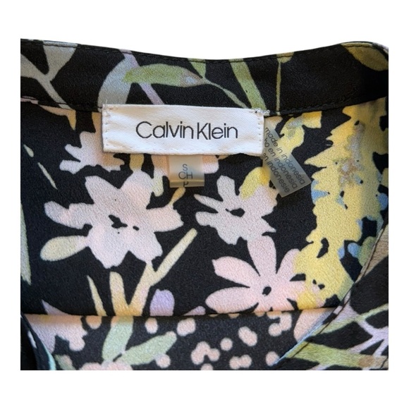 Calvin Klein Women’s Button Front Blouse Black Pastel Garden Floral - Size Small - Picture 10 of 15